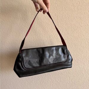 Vintage Victoria Secret Black Faux Leather Red Stitch Shoulder Bag Purse